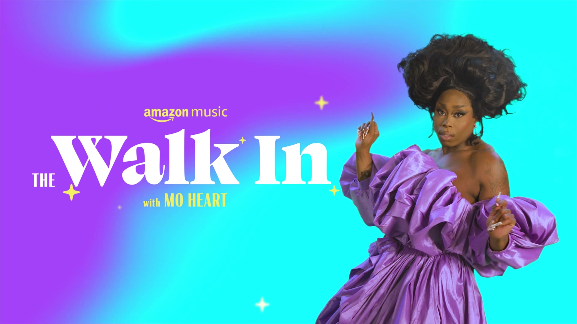 The Walk In with Monique Heart Show Artwork in white on light blue background