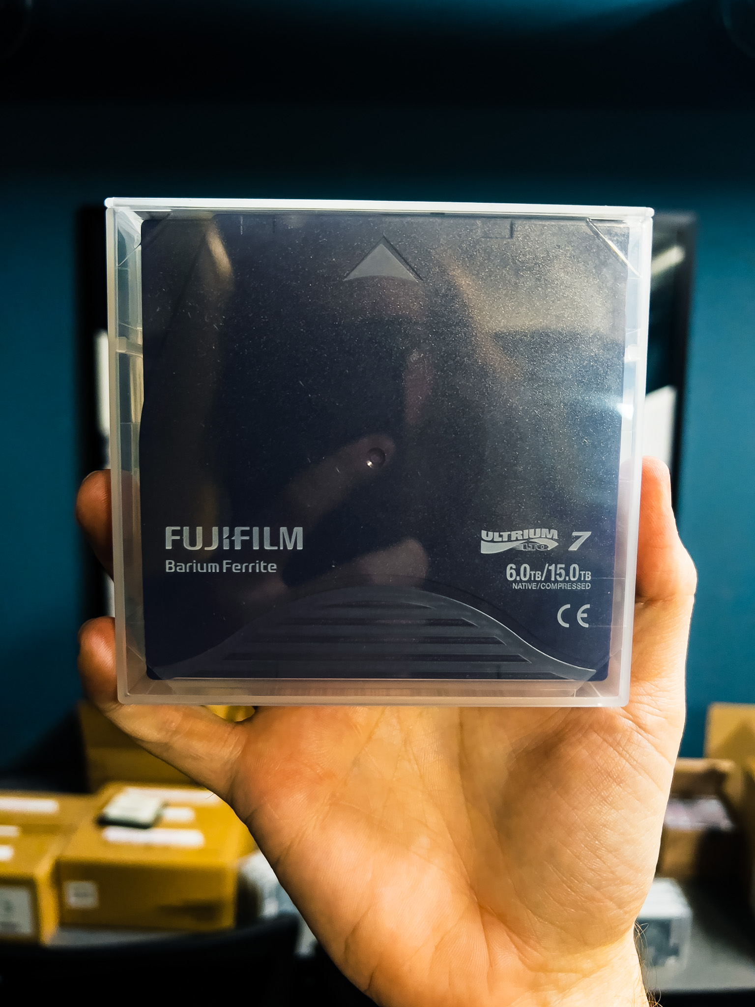 Fujifilm 6 TB LTO Tape in hand