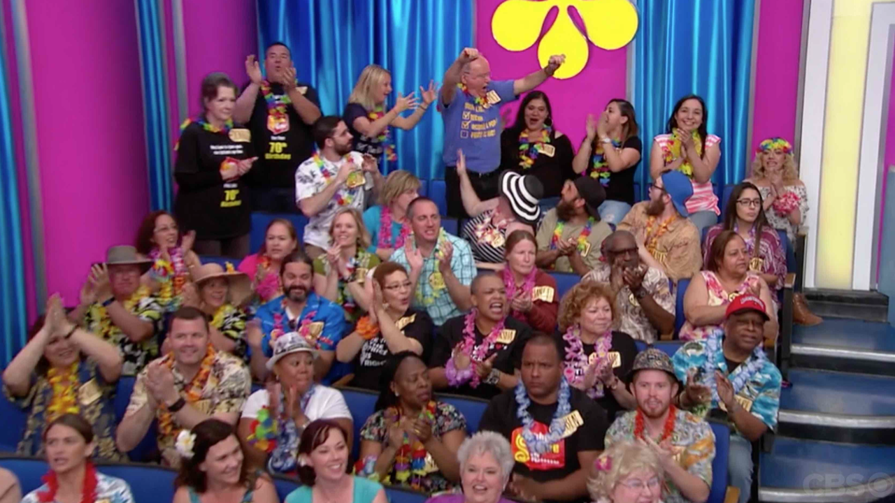 Screenshot of The Price is Right Episode June 20th 2017, Jim Wyshywaniuk is called down to the show. Kristen Wyshywaniuk cheers on